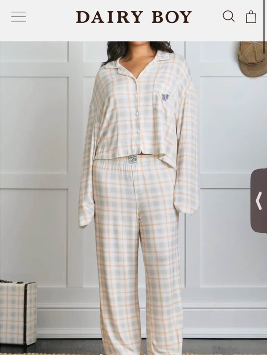 Dairy Boy Other - Dairy Boy Women’s Plaid Pajama Set in Cream and Light Orange